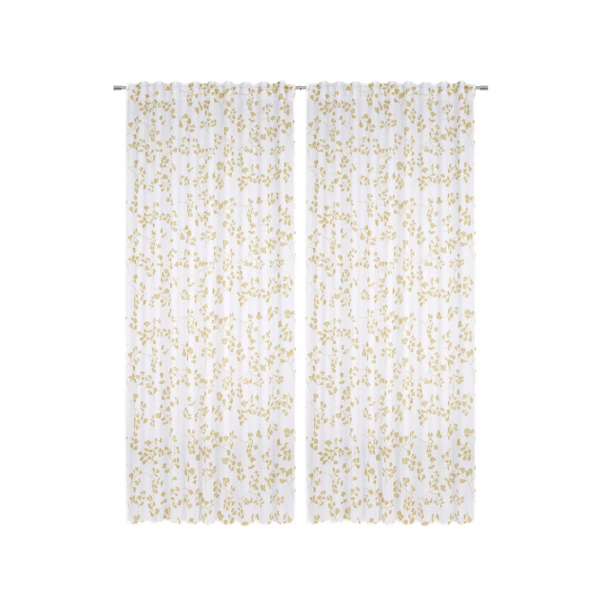 Set 2 Perdele, 140×245 cm Romia, Alb Transparent cu Model Galben, Momax
